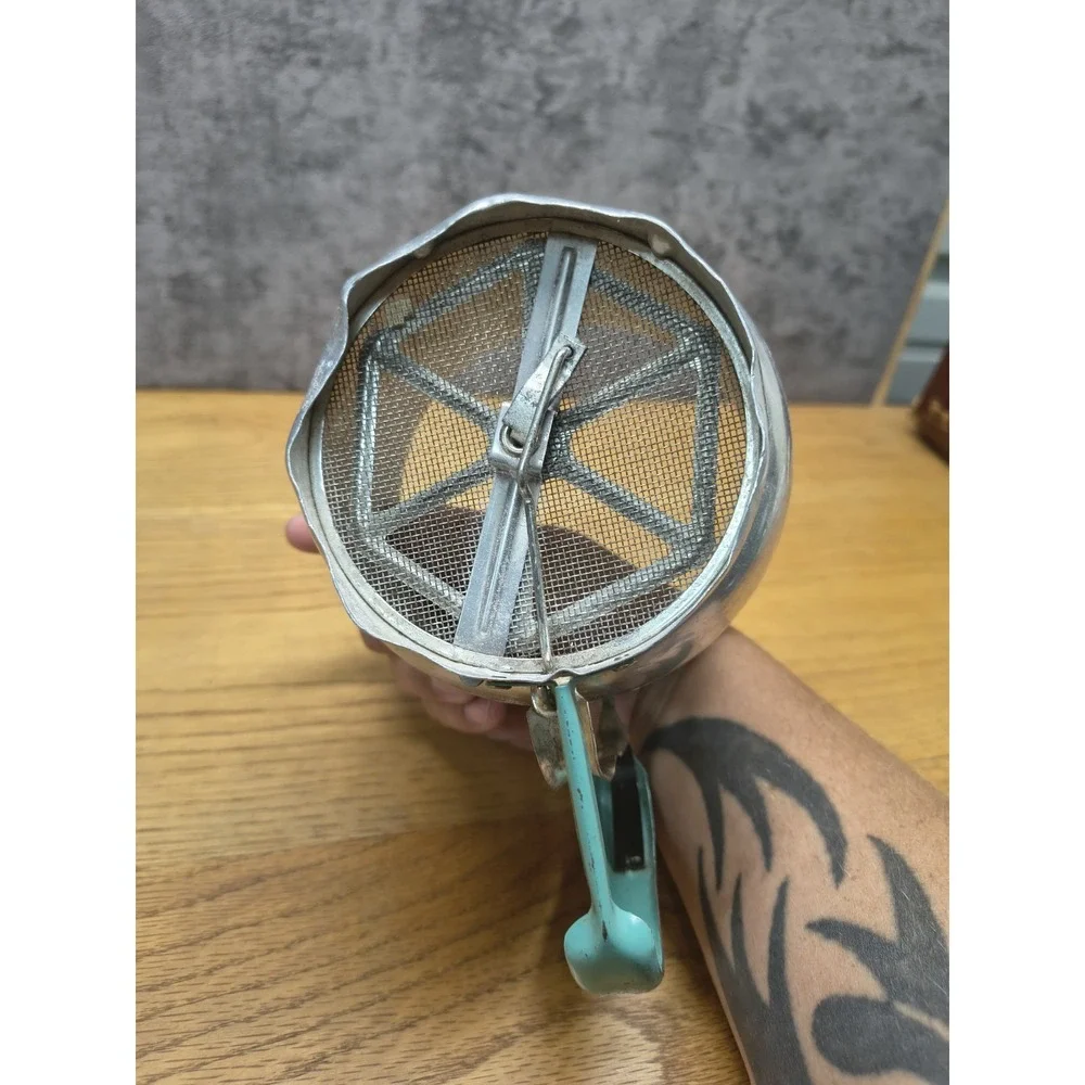 5 Cup Aluminum Flour Sifter Turquoise Teal Handle Made in USA